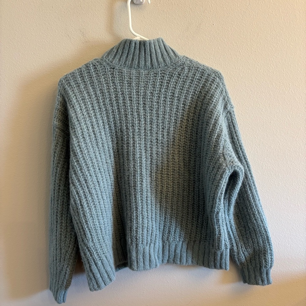 Sezane Josepha Sweater Wool Alpaca Mock Neck Chunky Knit Ribbed Frosted Blue XS - Picture 5 of 13